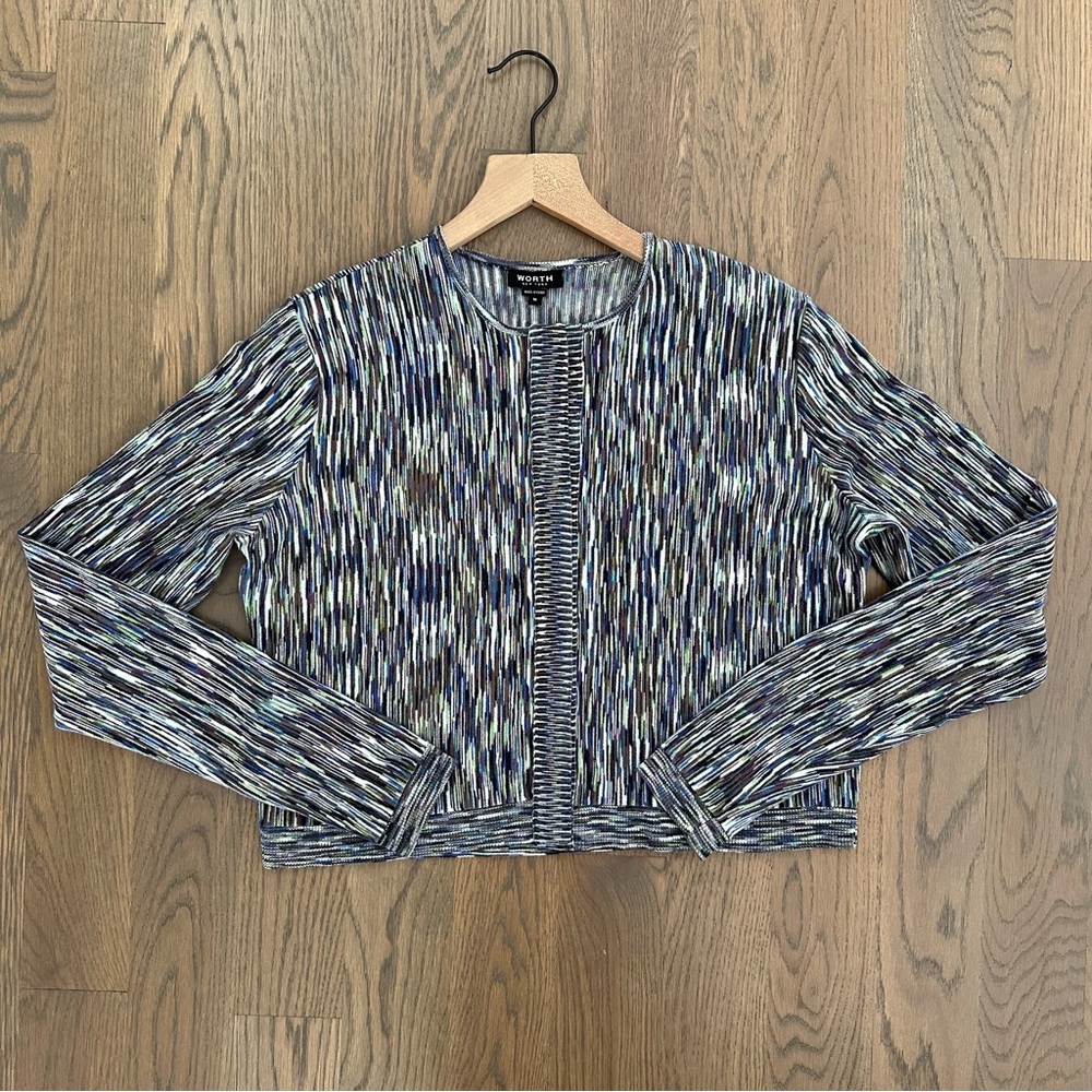 Worth New York Spacedye Cropped Long Sleeve Cardigan in Purple Jewel Tone Medium